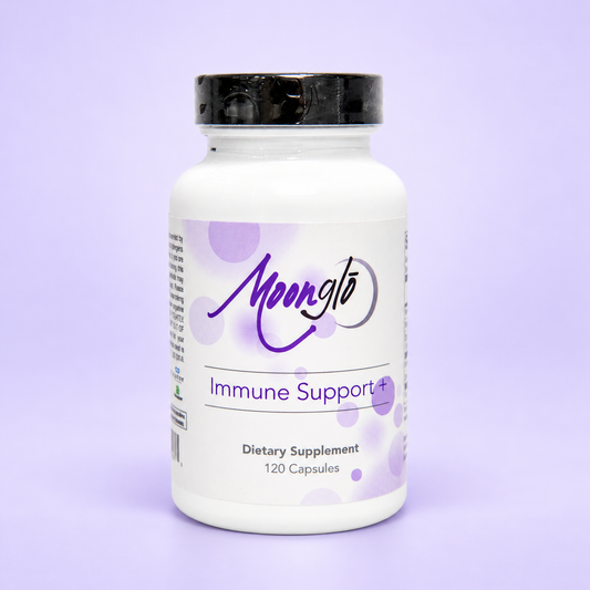 MoonGlo IMMUNE SUPPORT + on a soft lavender background