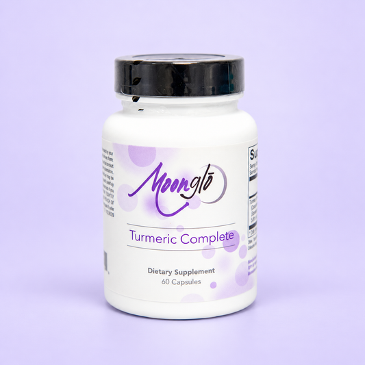 MoonGlo Turmeric Complete on a soft lavender background