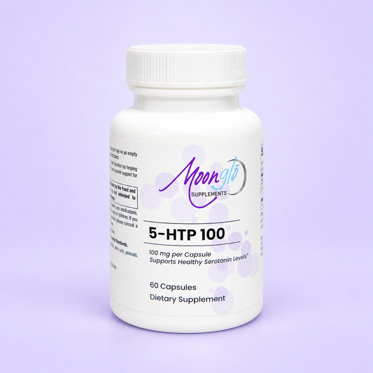 5 HTP 100 on a soft lavender background