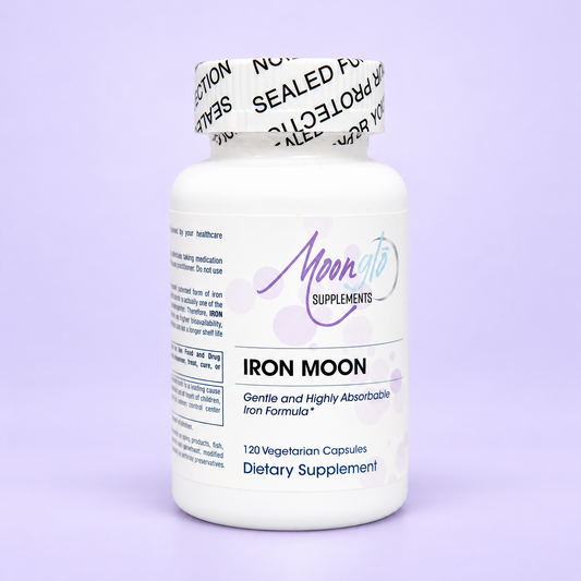 MoonGlo IRON MOON on a soft lavender background